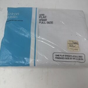 VTG JC Penny Muslin Full Bed Sheet Bedding White Made in USA 1960s 1970s NOS